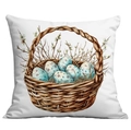 Oster-Kissenbezug mit hellblauen Eiern im Korb auf weißem Hintergrund gestaltet - 45*45cm Kurzplüsch Einseitig Ohne Kissenkern / Cdr25-2