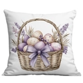 Housse de coussin décorative de Pâques avec panier d'œufs et lavande - Panier d'Œufs Rétro et Glycine (CDR24-3)
