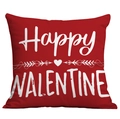 Funda de cojín roja de San Valentín con estampado blanco de corazón Happy Valentine - Estilo Saludo de San Valentín Fondo Rojo (CDR54-3) / 45x45cm Pelusa Corta Sin Núcleo