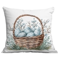 Quadratischer Kissenbezug zu Ostern mit blauen Eiern und Blumen in einem Korb - 45*45cm Kurzplüsch Einseitig Ohne Kissenkern / Cdr25-3