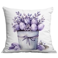 Housse de coussin de Pâques avec œufs à l'aquarelle et fleurs dans un seau à nœud mauve - Seau à Œufs avec Nœud Violet (CDR24-4)