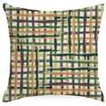 Detail of square pillowcase with watercolor geometric grid in olive and orange tones - Watercolor Plaid (DYM31-15)