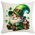Saint Patrick's Day cushion cover featuring a gnome and clovers on beige linen fabric - 45*45cm Linen Single-Sided No Insert / Gnome with Retro Backpack Pattern (DYM18-6)