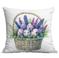 Fodera per cuscino pasquale con cesto di lavanda e uova su sfondo bianco puro - Giacinto e Uova (CDR24-5)