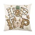 Beige Easter bunny pillow cover with HIP HOP lettering and carrot print on linen texture - Cartoon Rabbit And Carrot Style (DYM37-3)