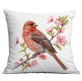Square pillowcase featuring a realistic red bird on pink floral branches print - Reddish-brown Songbird and Pink Branches (CDR22-24) / 45x45cm