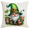 St. Patrick's Day cushion cover featuring a lucky leprechaun and clover on linen fabric - 45*45cm Linen Single-Sided No Insert / Gnome with Draft Beer Pattern (DYM18-7)