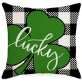 Fodera per cuscino San Patrizio a quadri con trifoglio verde e scritta lucky - Trifoglio Fortunato Plaid Buffalo (DYM24(8)-1) / 45*45cm (Inserto non incluso)