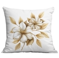 Funda de cojín cuadrada blanca con elegantes estampados florales dorados y botánicos - 45*45cm Peluche Corto Una Cara Sin Núcleo / Dos Flores Blancas en Flor y Hojas Doradas (CDR29-1)