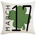 Fodera per cuscino San Patrizio con trifoglio e stampa March 17 in misto lino - Motivo Trifoglio 17 Marzo (DYM24(8)-2) / 45*45cm (Inserto non incluso)