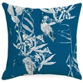 Artistic chinoiserie throw pillow cover with floral and crane prints on navy fabric - Flower Bird Art Illustration (DYM31-17)