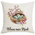Easter pillowcase with watercolor bird nest design and Bless our Nest typography - Bird Nest And Eggs (DYM15(10)-2) / 45x45cm