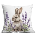 Fodera per cuscino pasquale con coniglietto lavanda acquerello su tessuto bianco divano - Coniglio e Lavanda (CDR24-8)