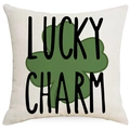 Fodera per cuscino San Patrizio con scritta Lucky Charm e motivo a quadrifoglio - Design Trifoglio Portafortuna (DYM24(8)-3) / 45*45cm (Inserto non incluso)