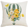 Funda de cojín primaveral con flores amarillas y diseño de globo aerostático acuarela - 45x45cm Lino (Sin Núcleo) / Estilo Globo de Girasoles (DYM08-1)