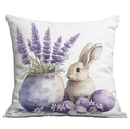 Federa per cuscino pasquale con coniglio ad acquerello, lavanda e uova viola - Coniglio e Vaso (CDR24-9)