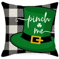Cappello verde San Patrizio su federa per cuscino a quadri bianchi e neri - Stile Cappello da Folletto Pinch Me (DYM24(8)-4) / 45*45cm (Inserto non incluso)
