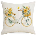 Funda de cojín cuadrada con bicicleta vintage azul y flores silvestres amarillas - 45x45cm Lino (Sin Núcleo) / Estilo Bicicleta Vintage Floral (DYM08-2)