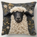 Διακοσμητική θήκη μαξιλαριού με τρισδιάστατο κέντημα προβάτου Valais και άνθη - Πρόβατο Μαύρο Πρόσωπο Ανθικό / Εκτύπωση διπλής όψης