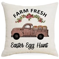 Easter throw pillow cover featuring vintage truck with eggs and floral wreath design - Vintage Farm Truck (DYM15(10)-4) / 45x45cm