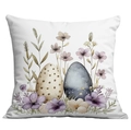 Federa cuscino pasquale con uova ad acquerello e motivi floreali di lavanda su bianco - Uova Decorate e Fiori di Campo (CDR24-11)