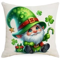 St. Patrick's Day pillowcase featuring a leprechaun and green clover on linen fabric - 45*45cm Linen Single-Sided No Insert / Gnome Holding Candy Cane Pattern (DYM18-21)