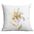 White square pillowcase with elegant golden lily flower print and textured finish - 45*45cm Short Plush Single Sided Without Core / Elegant Gold Outlined Lily Floral (CDR29-14)