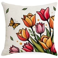 Fodera per cuscino con stampa tulipano e farfalla in tessuto di lino e cotone traspirante - Cluster Di Tulipani E Farfalla (DYM15(16)-1)
