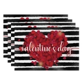 Detail view of 4-piece set Valentine's Day placemats with red heart and stripes - 30x45cm / B/W Striped Rose Heart (CDT09-28)