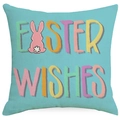 Sky blue Easter linen pillowcase featuring a pink rabbit and colorful Easter Wishes text - Sky Blue Easter Wishes / 45*45cm Single-sided Linen