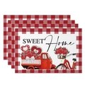 Detail of 4-piece Valentine's Day placemats featuring red vintage trucks and heart motifs - 30x45cm / Sweet Home Truck (CDT09-29)