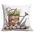 Fodera per cuscino pasquale con fiori ad acquerello e annaffiatoio in legno rustico - Design Annaffiatoio Floreale (CDR24-24)