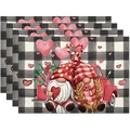 Set di 4 tovagliette per San Valentino con gnomi, quadretti e camion rosso - 30x45cm / Gnomi Plaid e Camion (CDT09-3)