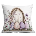 Federa decorativa pasquale lavanda con uova ad acquerello su tela bianca - Uova Picchiettate e Arco (CDR24-25)