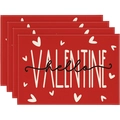 Set di 4 tovagliette rosse per San Valentino con motivi a cuore e scritte a tema - 30x45cm / Hello Valentine Cuori (CDT09-4)