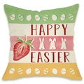 Detailed fabric texture of linen Easter pillowcase with bunny and HAPPY EASTER print - Striped Rabbit Strawberry Happy Easter Style (DYM66-27)