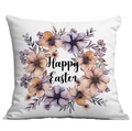 Federa per cuscino pasquale con ghirlanda di lavanda e scritta Happy Easter su bianco - Ghirlanda Buona Pasqua (CDR24-29)