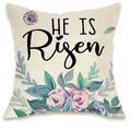 Close-up of linen pillowcase texture featuring He Is Risen Easter floral print - He Is Risen Blue Purple Flowers Style (DYM66-23)