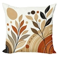 Abstract bohemian pillow case featuring botanical leaves and warm earthy tones in square design - Single Sided Linen Without Core / Abstract Leaf Color Block Style (DYM32-2)