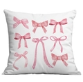 White square cushion with pink watercolor bow patterns for home decor, minimalist style - Multi Bowknot Style (CDR86-3)