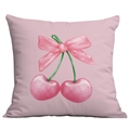 Pink decorative pillow with watercolor cherry and bow pattern for bedroom decor - Bowknot Cherry Style (CDR86-2)