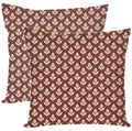 Set of 2 square brick red throw pillow covers with white leaf pattern for sofa decor - Single Side Printing Without Core / Brown