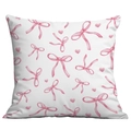 Square cushion cover with pink watercolor bow and heart patterns on white background - Bowknot Heart Style (CDR86-1)