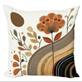 Modern abstract pillow cover with brown floral lines and minimalist wave pattern - Single Sided Linen Without Core / Stylized Floral Polka Dot Style (DYM32-3)
