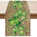 Rustic wood grain St. Patrick's table runner with green clover and shamrock leaf prints - Shamrock Print (ZQT11-1) / 33*183cm