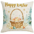 Decorative Easter cushion cover featuring watercolor egg basket and snowy forest scene - Wicker Basket with Eggs (DYM80-8) / 45x45cm (No Insert)