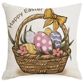 Housse de coussin de Pâques en lin avec œufs colorés et texte Happy Easter - Style Panier d'Œufs de Pâques (DYM82-1)