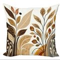 Bohemian abstract leaf throw pillow cover with earthy tones on a white background - Single Sided Linen Without Core / Abstract Plant Leaf Style (DYM32-4)