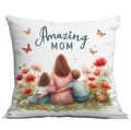 Detail of square cushion cover featuring floral Mother's Day illustration and Amazing MOM text - Short Plush / Amazing MOM Style (CDR83-4)
