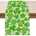 St. Patrick's Day table runner with green clover patterns on white rustic wood surface - Dense Shamrock Print (ZQT11-4) / 33*183cm